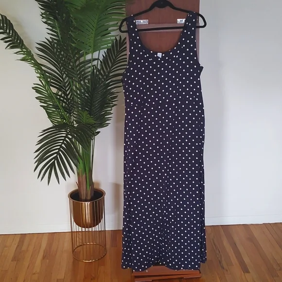 fitted lace wedding dress Prosperina Chelsea Navy Polka Dot Cotton Maxi Dress main image 1